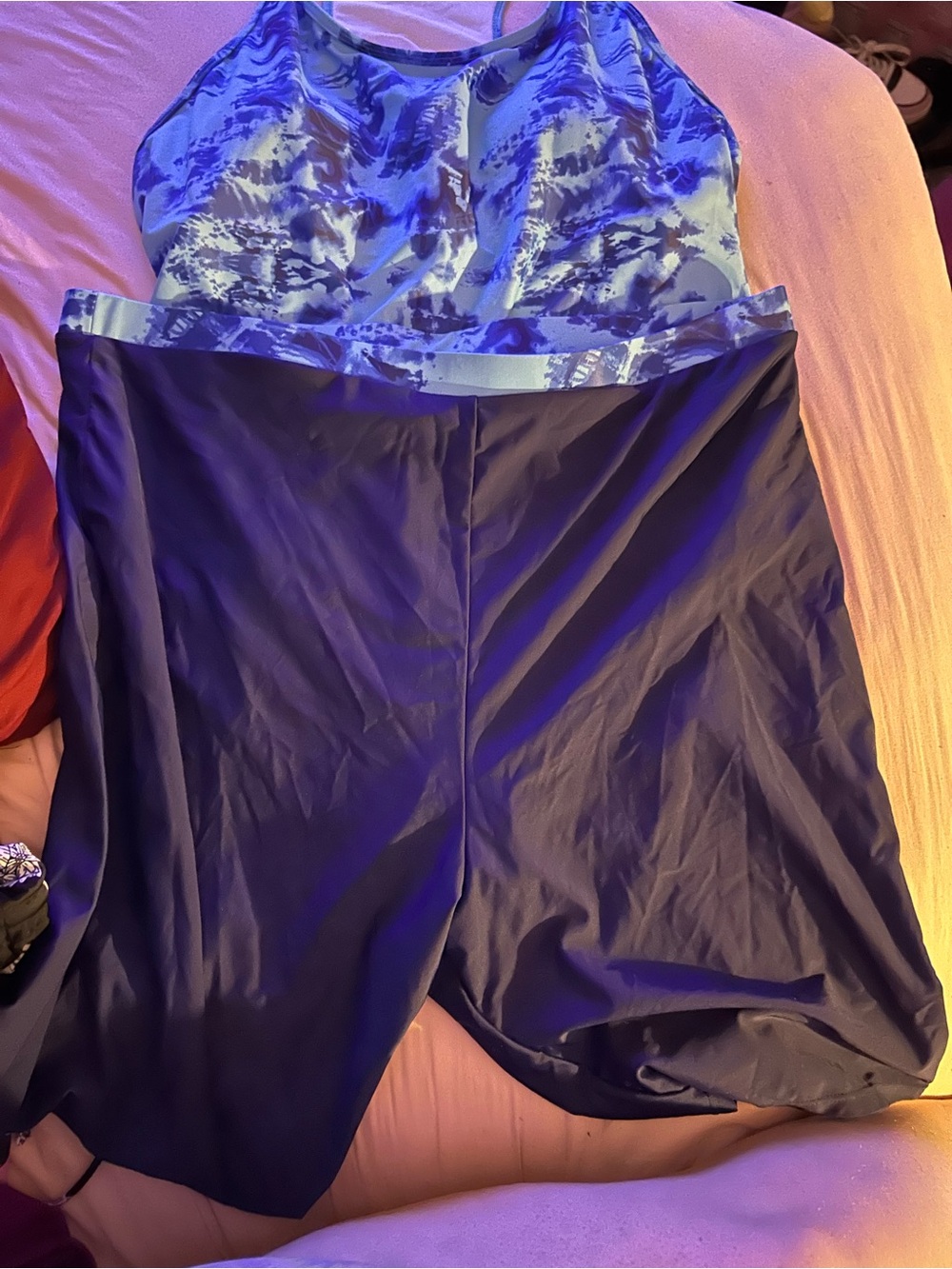 Blue Tie-Dye tankini top is like a tank top and then of course the shorts